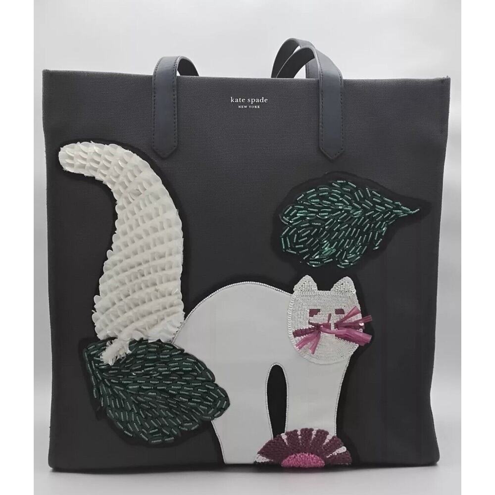 KATE SPADE New York North South Large Tote EMBELLISHED Cat Shoulder Bag Purse